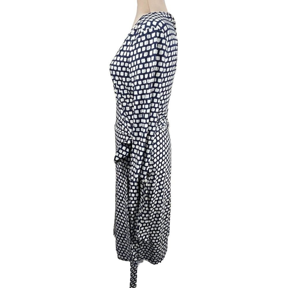 Banana Republic True Wrap Dress 3/4 Sleeve V-Neck Stretch Blue Cream Size S Smal - Picture 2 of 6